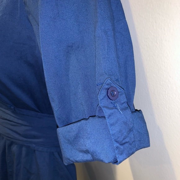 Navy Blue Midi Wrap Dress with Sleeves - Picture 3 of 7